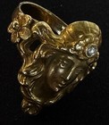 Goddess, Figural Nymph Mythical Vintage Handmade 14K Yellow Gold Ring w/Diamond — photo 8