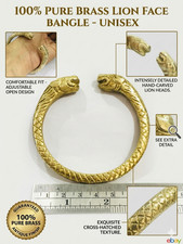 Adjustable Brass Bangle Lion Face Tribal Kada Hand Carved Vintage Ethnic Cuff