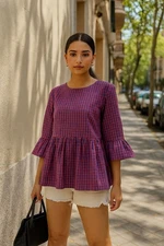 Collyn Raye Gingham Peplum Blouse babydoll New Sep Sale
