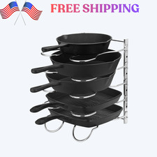 Heavy Duty Pan Rack Pot Lid Rack Kitchen Cabinet Pantry Organizer 5 Dividers Chr