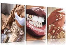 3pcs Trendy Black Woman Canvas Wall Art Fashion Black Girl Wall Decor Picture...