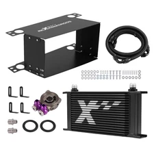 19 Row Engine Oil Cooler Universal 10AN Aluminum with Thermostat Filter Plate