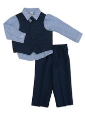 George Infant Boys Blue Striped Shirt Vest Tie Pants 4P Dress Up Outfit 18m