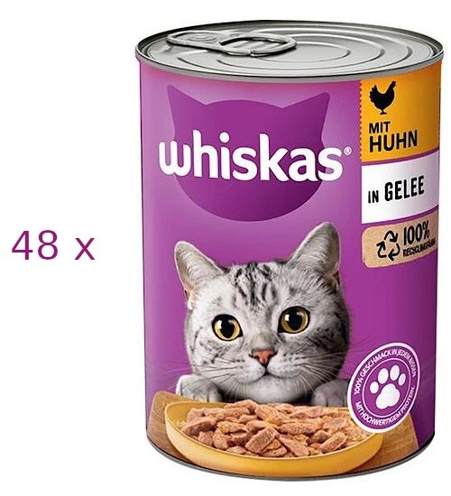48 x 400g Whiskas 1+ mit Huhn in Gelee (€ 4,39/kg) Futter für Katzen in der Dose