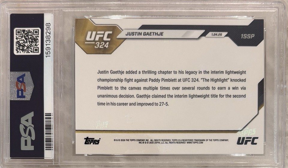 Ufc 324card Justin Gaethje 2026 Topps Now UFC 324 Card #1SSP IMAGE VARIATION SSP ...