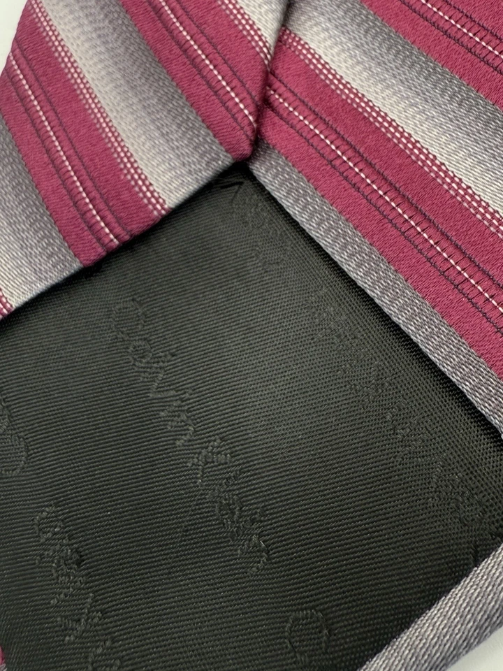 Corbata Calvin Klein 100 % seda borgoña y plata a rayas diseñador elegante 😎🧐 Foto 4 de 4