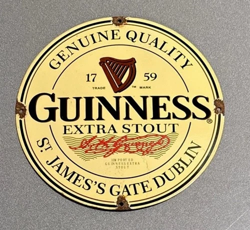 VINTAGE 12” GUINNESS BEER PORCELAIN SIGN CAR GAS OIL TRUCK MOTORCYCLE