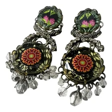 Ayala Bar Handcrafted Dangle Earring Mosaic Glass Beaded Mandala Design