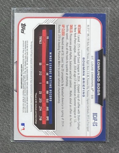 Bowman Chrome Prospect 2015 autógrafo Edmundo Sosa #BCAP-ES (RC) - Imagen 2 de 2