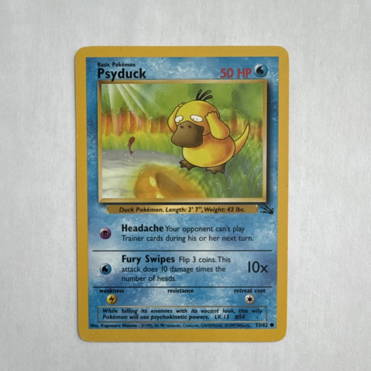 Vintage Pokémon TCG Fossil Psyduck Common 53/62 Basic 50 HP
