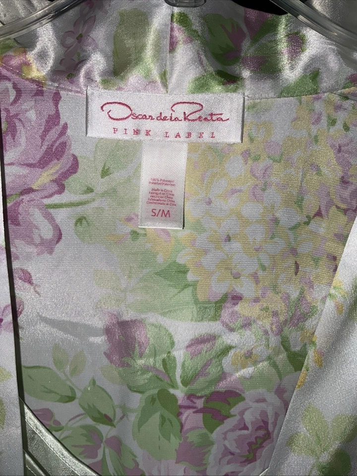 Oscar de la Renta 2 шт. Каледон Атласная Ночная Рубашка и Розовый Цветочный Халат S/M Розовая Этикетка - Изображение 3 из 4