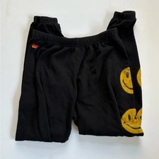 Kid's Aviator Nation Black Smiley Face Joggers Size Small