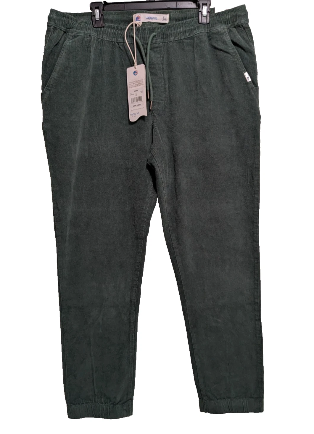Laguna Mens Corduroy Jogger Pants Size XL Green Elastic Waistband Drawstring Nwt