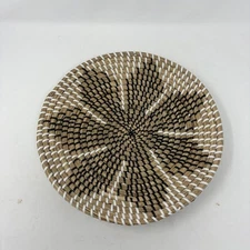 Woven basket wall hanging small brown black white round decor bohemian boho