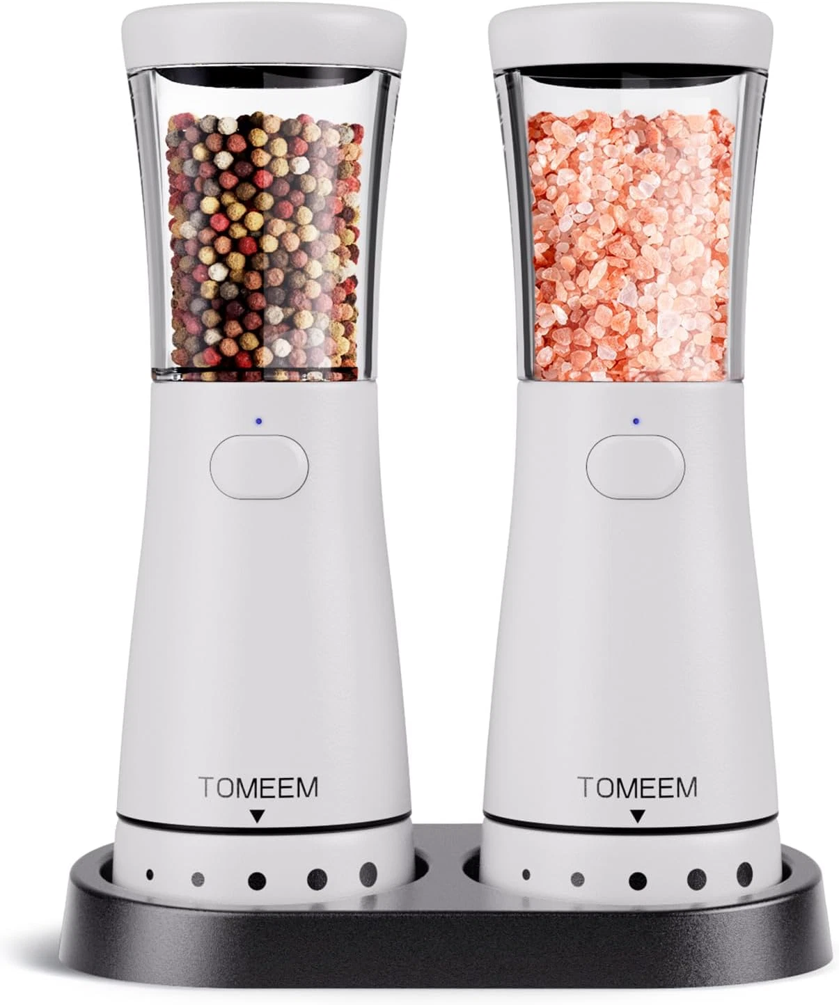 Electric Salt and Pepper Grinder Set with Storage Base, Stainless Steel Recharge