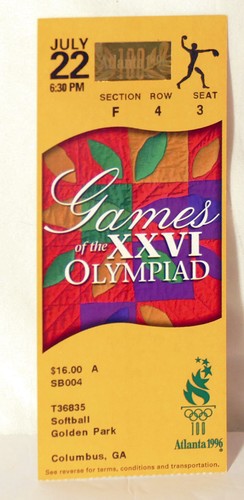 1996 Atlanta Olympics SOFTBALL ticket, JULY 22