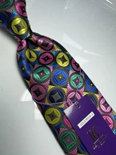 NWT VERSE 9 MULTI COLOR GEOMETRIC STYLE PRINT SILK DESIGNS NECK TIE & HANKY