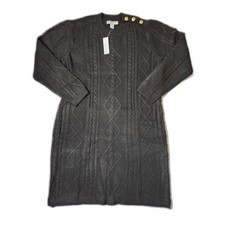 Nine West Jeans Black Cable Knit Sweater Dress XL Button Shoulder