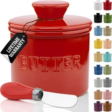 PriorityChef Butter Crock with Lid with Water Line, Ceramic French Butter Dis...