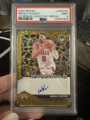 2024-25 Panini Mosaic Nikola Vucevic Bulls Auto Fast Break Gold Prizm 9/10 PSA 9
