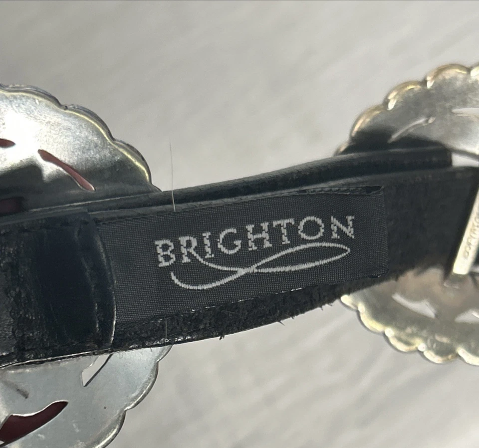Cinturón Brighton Vintage Mujer Grande #47303 Western Silver Concho 1993 Vaquera Boho Foto 3 de 4