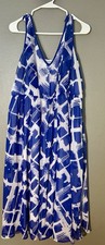 Lane Bryant Blue White Brushstroke Plaid Chiffon Fit & Flare Midi Dress Size 20