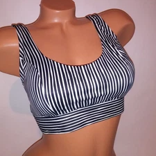 Wave Zone Swim Bikini Top Medium Black White Stripe Removable Padding Wireless