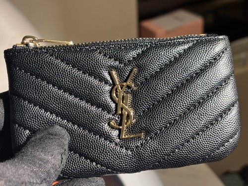 Saint Laurent YSL Cassandre Chevron Zip Coin Purse Card Holder with Box & Dust B