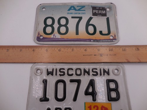 Lot of 2 Motorcycle  License Plates WISCONSIN & ARIZONA both EXPIRED