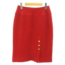 Chanel Boutique Red Wool Tweed Pencil Skirt G...