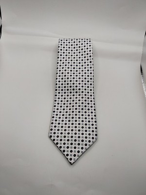 Ascot Seidenkrawatte Weiß , gepunktet Und Quadriert Muster, 100% Seide