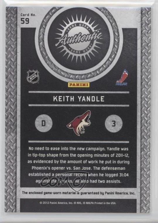 2011-12 Panini Titanium Game-Worn Gear Keith Yandle #59 - Image 2 of 2