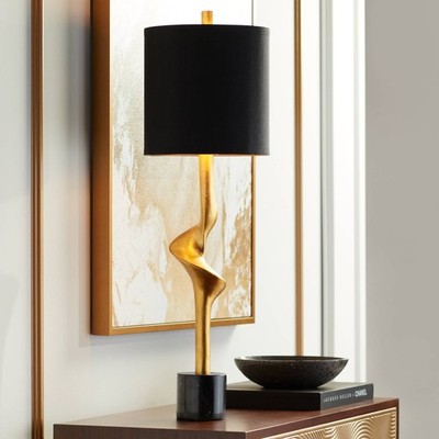 Minerva Modern Table Lamp 32'' Tall Gold Leaf Sculpture for Bedroom Living Room