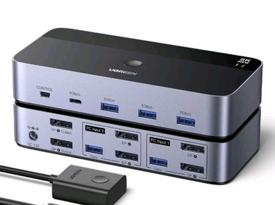UGREEN Displayport, KVM Switch 2 PC 2 Monitore, 8K60Hz, KVM Umschalter, Tastatur