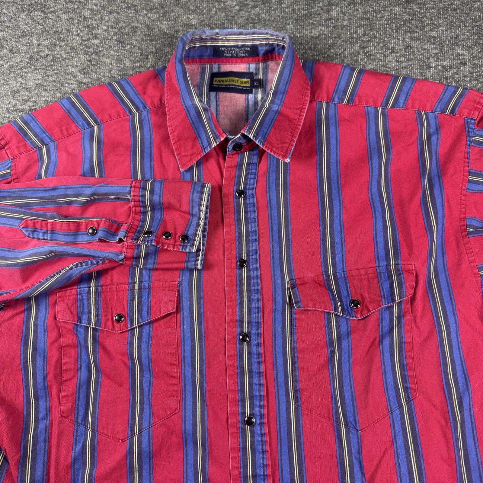 Vintage 90s Panhandle Slim Pearl Snap Shirt Mens XL Red Striped Western Cowboy
