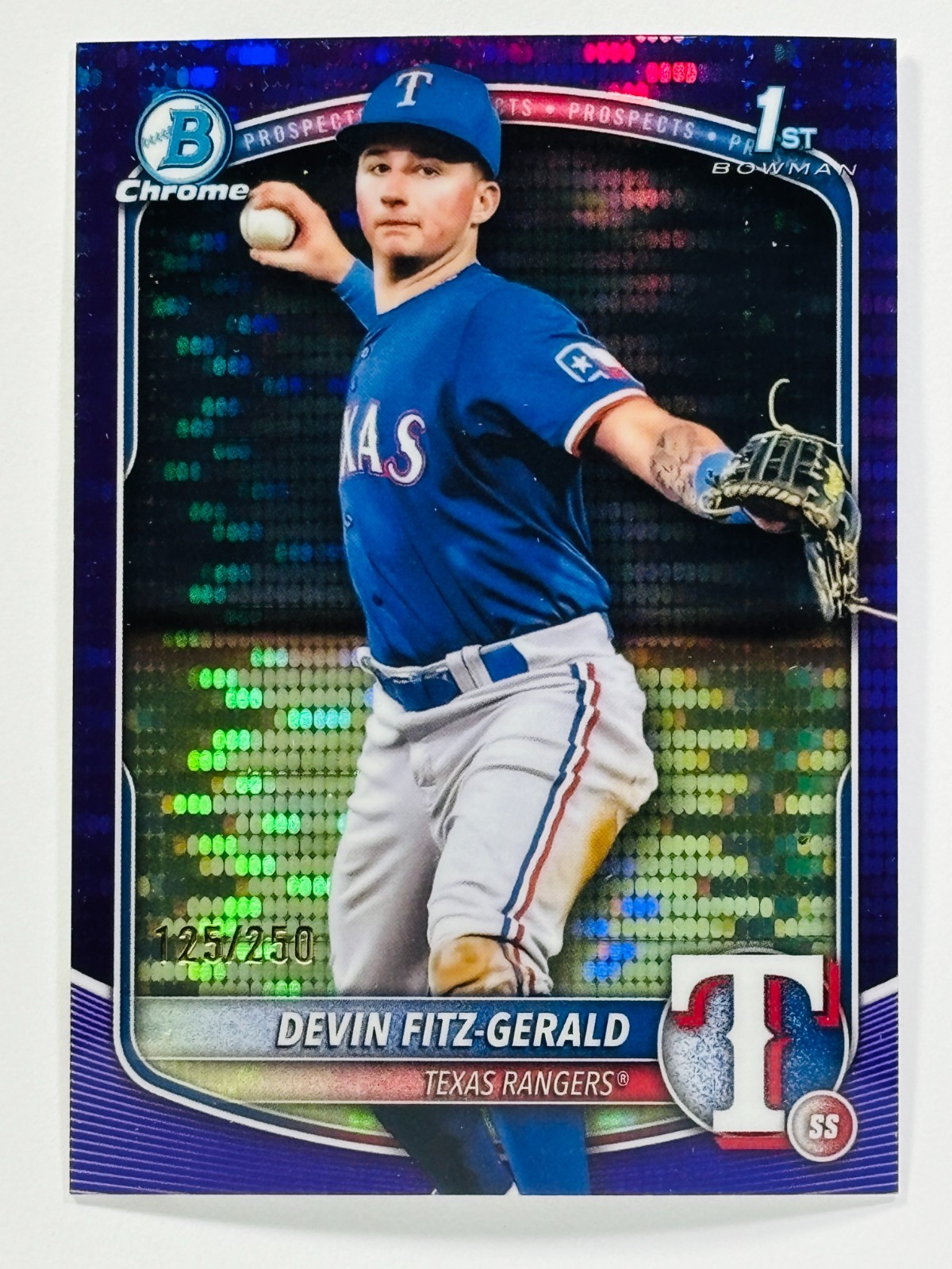 2025 Bowman Chrome Devin Fitz-Gerald 1st Purple Pulsar RC /250 Rangers