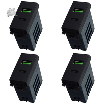 4Pcs USB C A Charger Vimar Arke Compatible Socket 5V 3.1A Module Black Slot