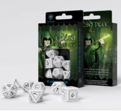 Q-Workshop Elvish Dice Set (7) White/Black D&D RPG Elven *NEW*