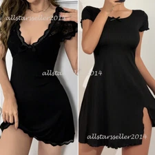 Women Sexy Deep V Dress Lace Lingerie Babydoll Underwear Sleepwear Chemise Dress