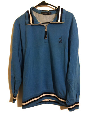 Vintage Nautica Sweater Men Large Blue Quarter Zip Pullover