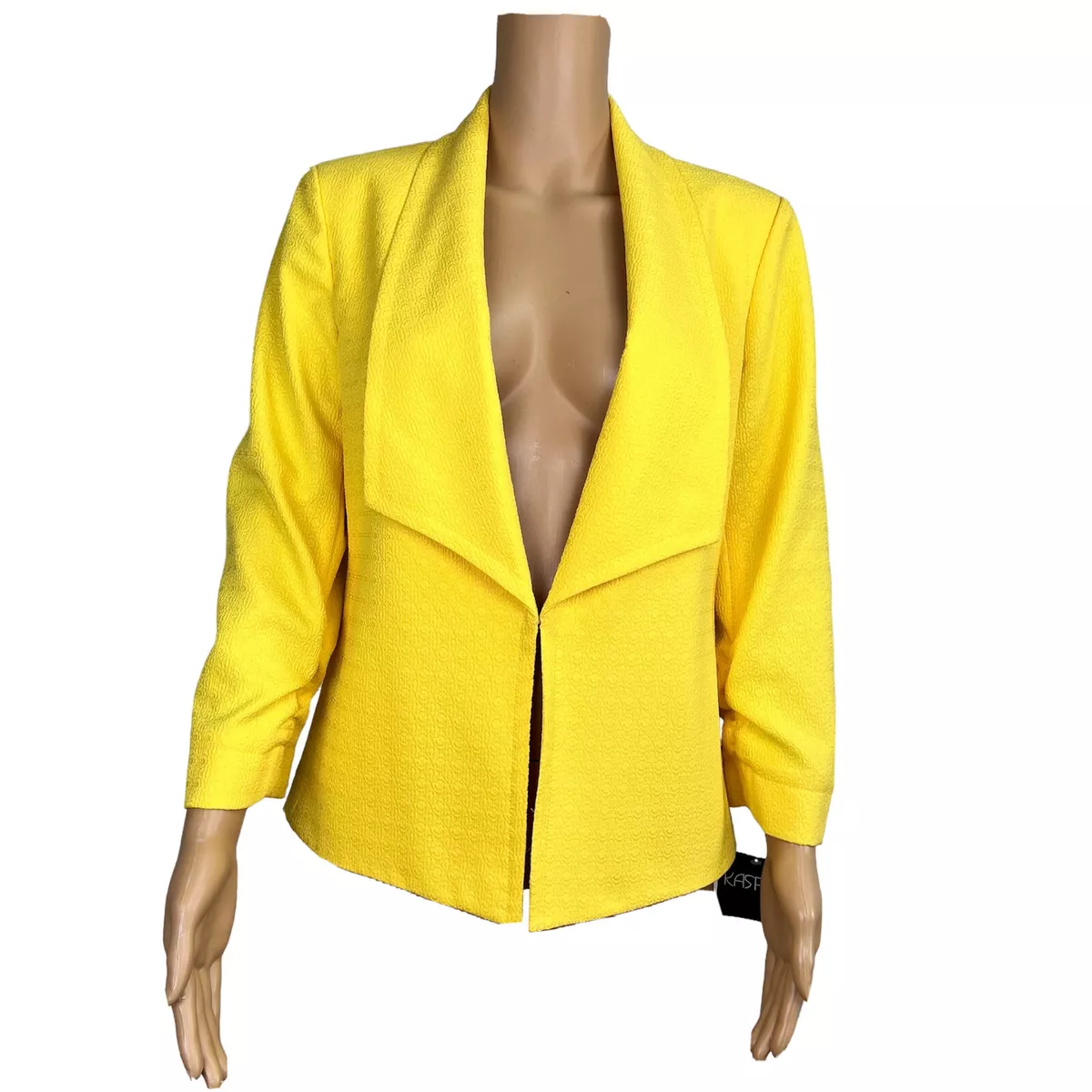 New KASPER Women Yellow Polyester Shawl Collar Blazer Size 8 MSRP $139