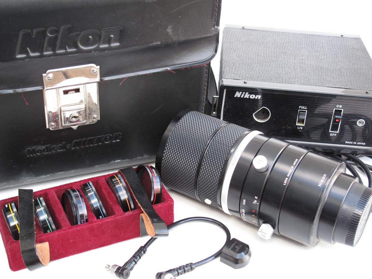 Nikon medical Nikkor 200mm f:5.6 lens with AC unit LA-1, etc