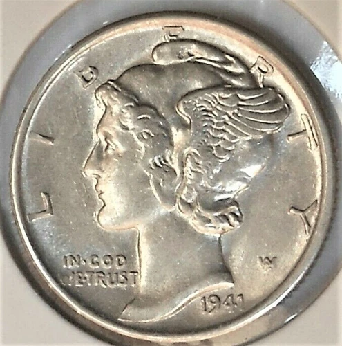 1941 P Mercury Dime Almost Uncirculated 90% Silver Coin AU / BU