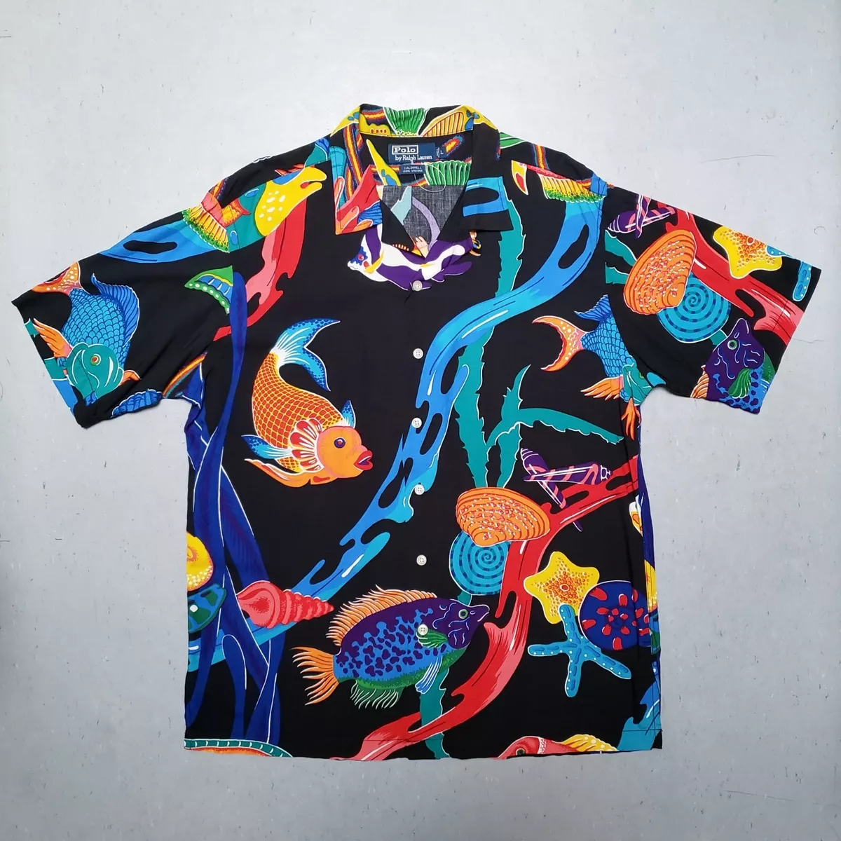 NEW POLO Ralph Lauren Hawaiian Koi Fish Shirt Rayon Caldwell Loop Collar  Aloha