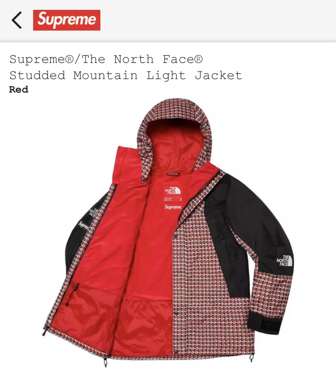 Supreme The North Face Studded Mountain Light Jacket Red - Size Medium