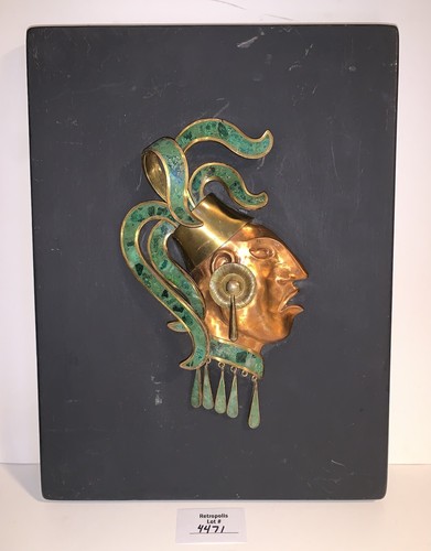 Mayan Aztec Warrior Wall Art LOS CASTILLO Mixed Metals Malachite Unsigned