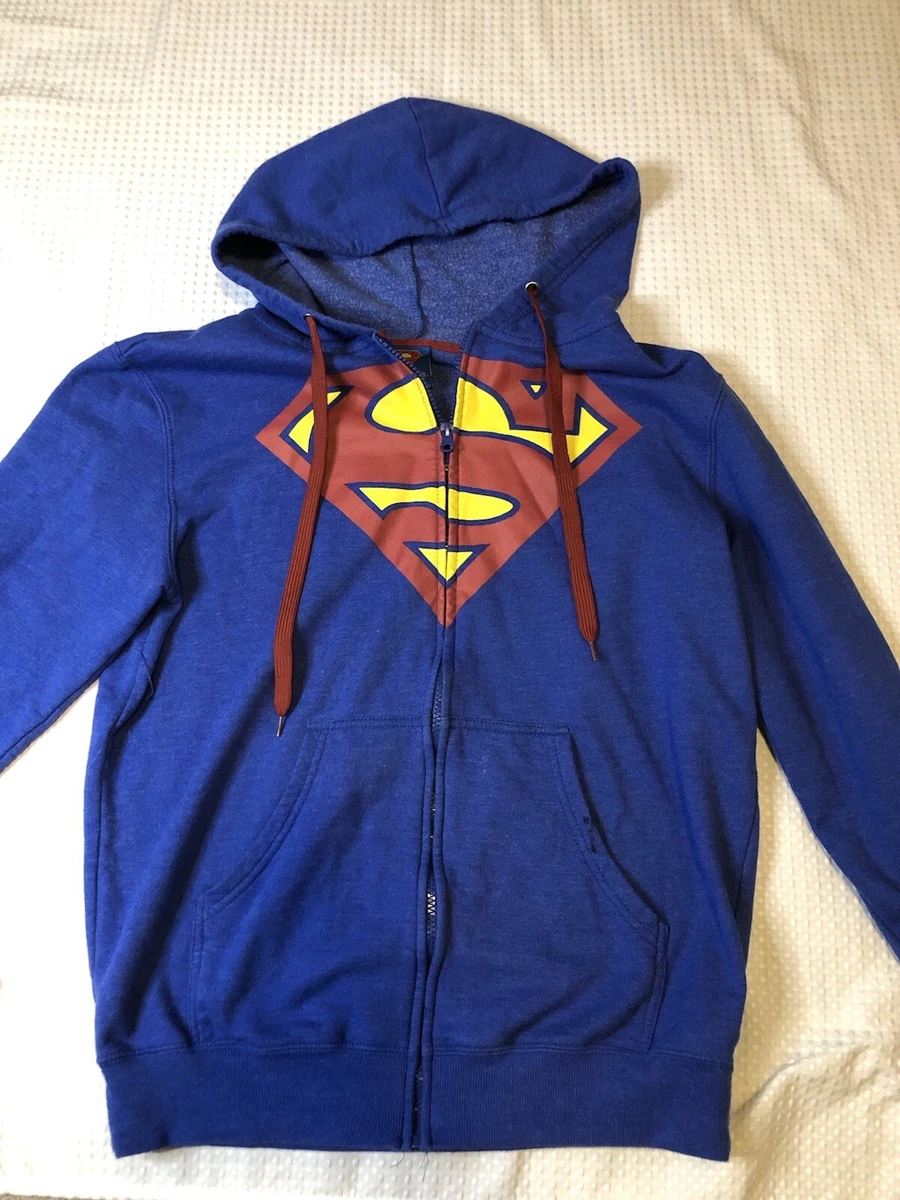 SUPERMAN Men s Zip Up Hoodie Size SMALL Blue FLAW