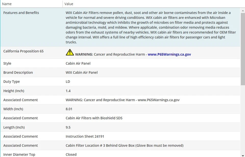 Filtro de aire de cabina WIX para Chevrolet Trax 2014-2020 L4-1,4 L Foto 3 de 4