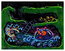 HAPPY GRAVE original mixed media Painting 2024 surreal "TINY DUNGEON"