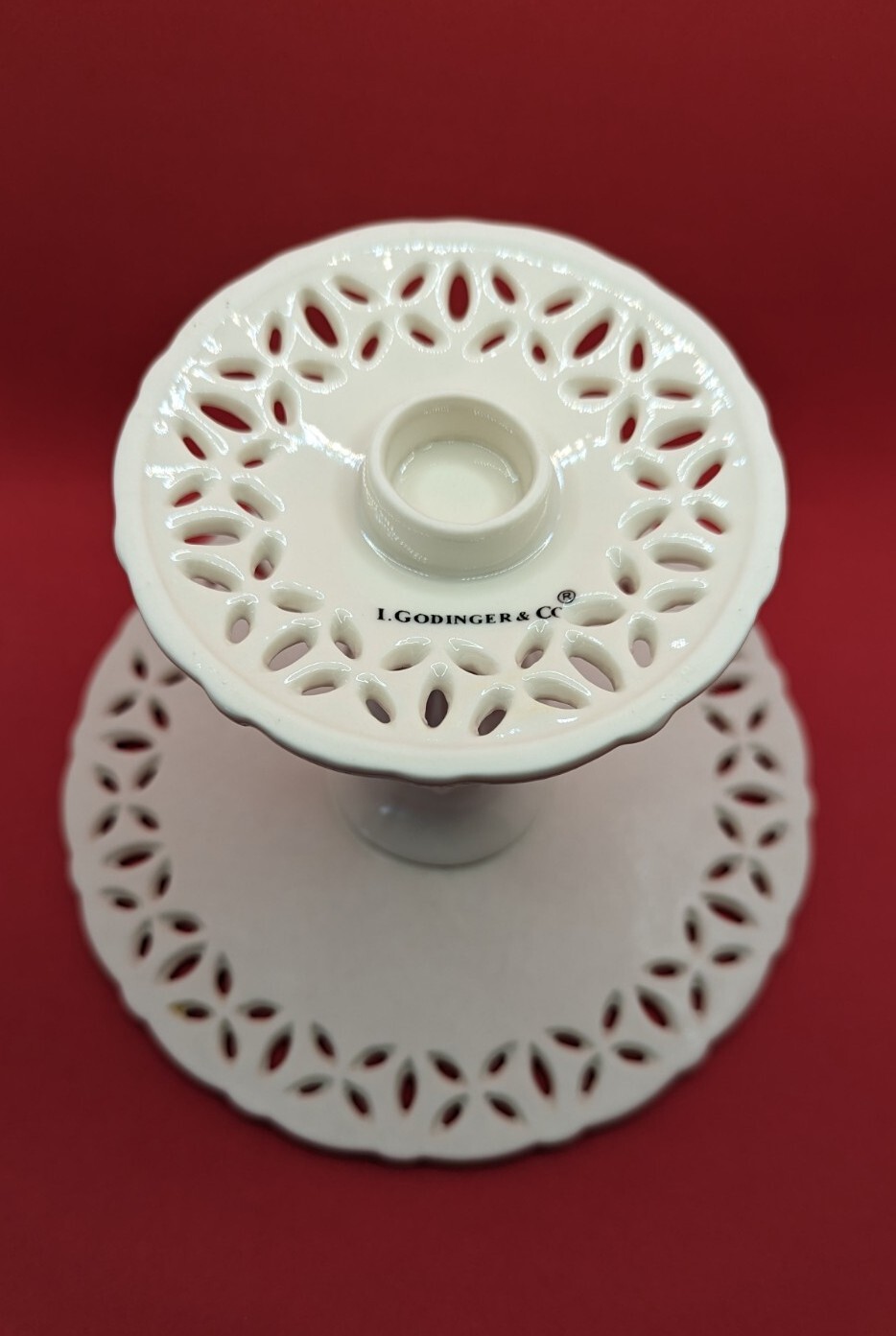 I. Godinger & Co. Porcelain Pedestal Three Wick Holder/Taper Candle